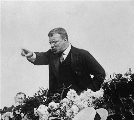 Theodore Roosevelt pendant la campagne présidentielle en 1900 